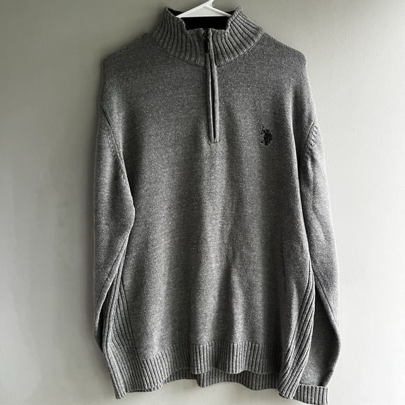 U.S. Polo Assn. Other - Mens Polo Long Sleeve Pull Over 1/4 Zip Sweater Gray Size Large Academia